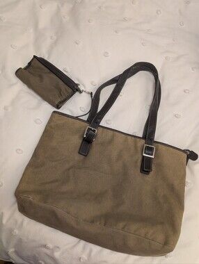 Levenger Canvas Tote Bag with Leather Trim - Olive